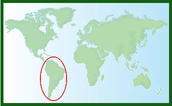 world map with South America circled 
